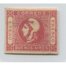 ARGENTINA 1862 GJ 21A CABECITA ESTAMPILLA NUEVA, HERMOSA Y CON MARCAS DE GARANTIA AL DORSO DE BRUN Y OCTAVE ROUMET U$ 220 !!!